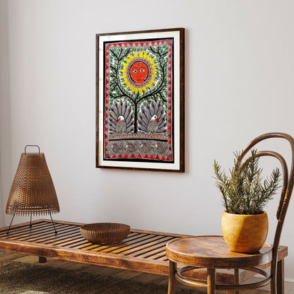 Surya dev with the tree, Madhubani Art, Madhubani Painting