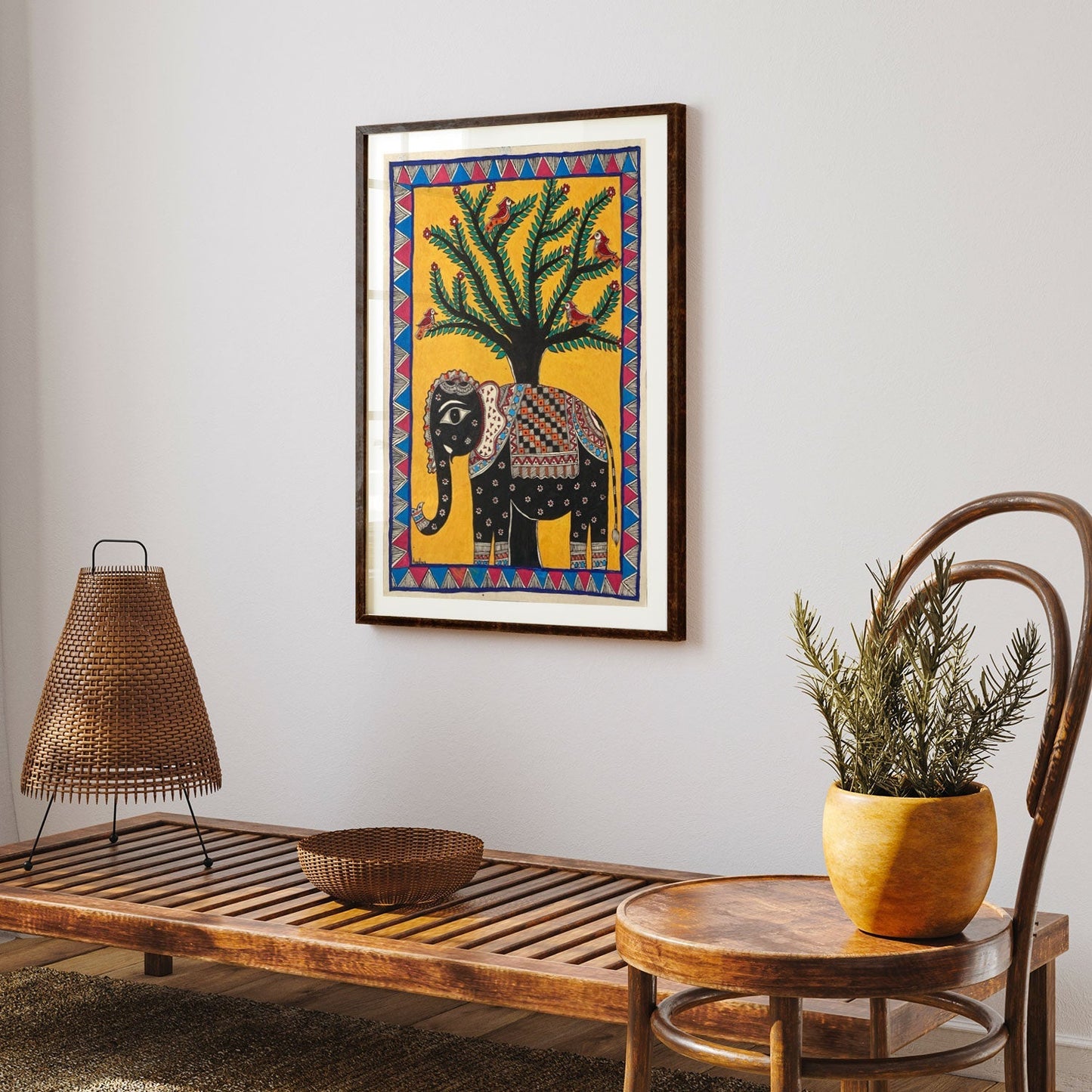 Elephant with tree , Madhubani Art, Madhubani Painting