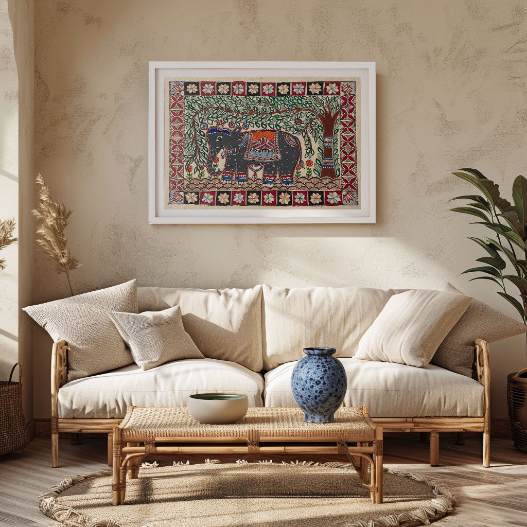 The Elephant in Jungle, Madhubani Art, Madhubani Painting