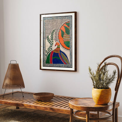 The Peacock with fish, Madhubani Art, Madhubani Painting