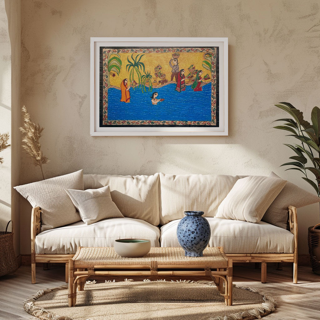 Chhat Puja in Madhubani Style, Madhubani Art, Madhubani Painting