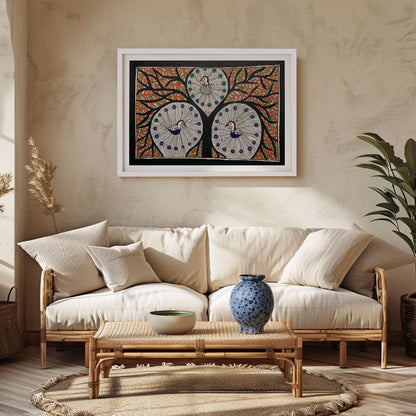 The Peacock with tree, Madhubani Art, Madhubani Painting