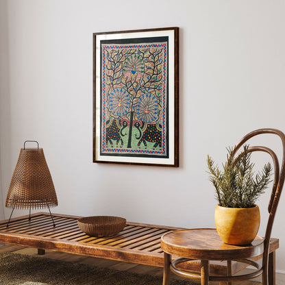 Madhubani Peacock with Elephant, Madhubani Art, Madhubani Painting