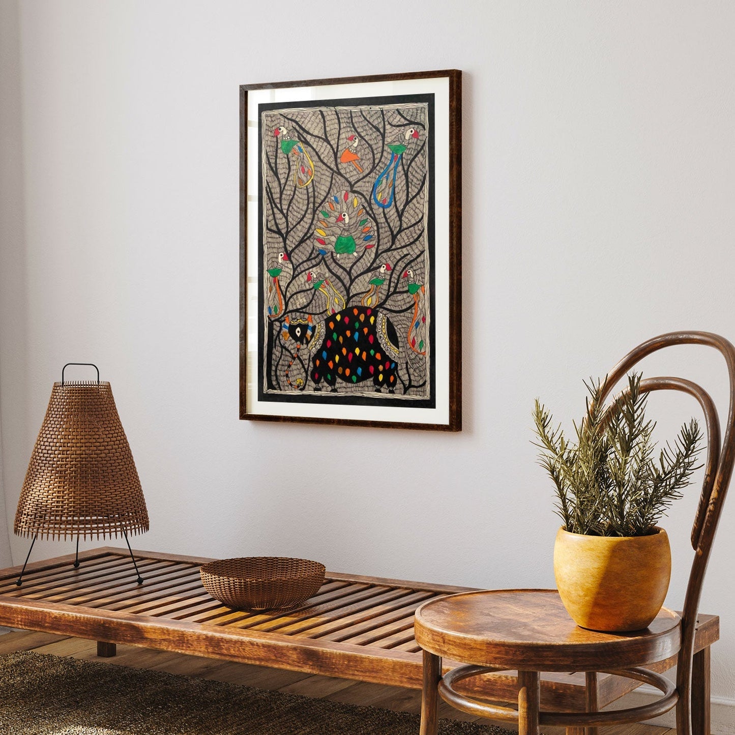 Elephant and Tree madhubani, Madhubani Art, Madhubani Painting