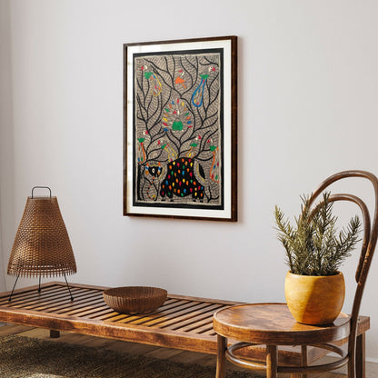 Elephant and Tree madhubani, Madhubani Art, Madhubani Painting