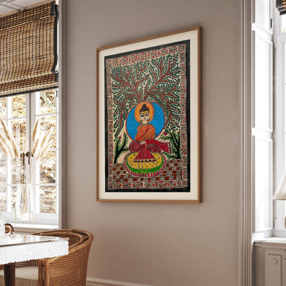 Lord buddha on mat, Madhubani Art, Madhubani Painting