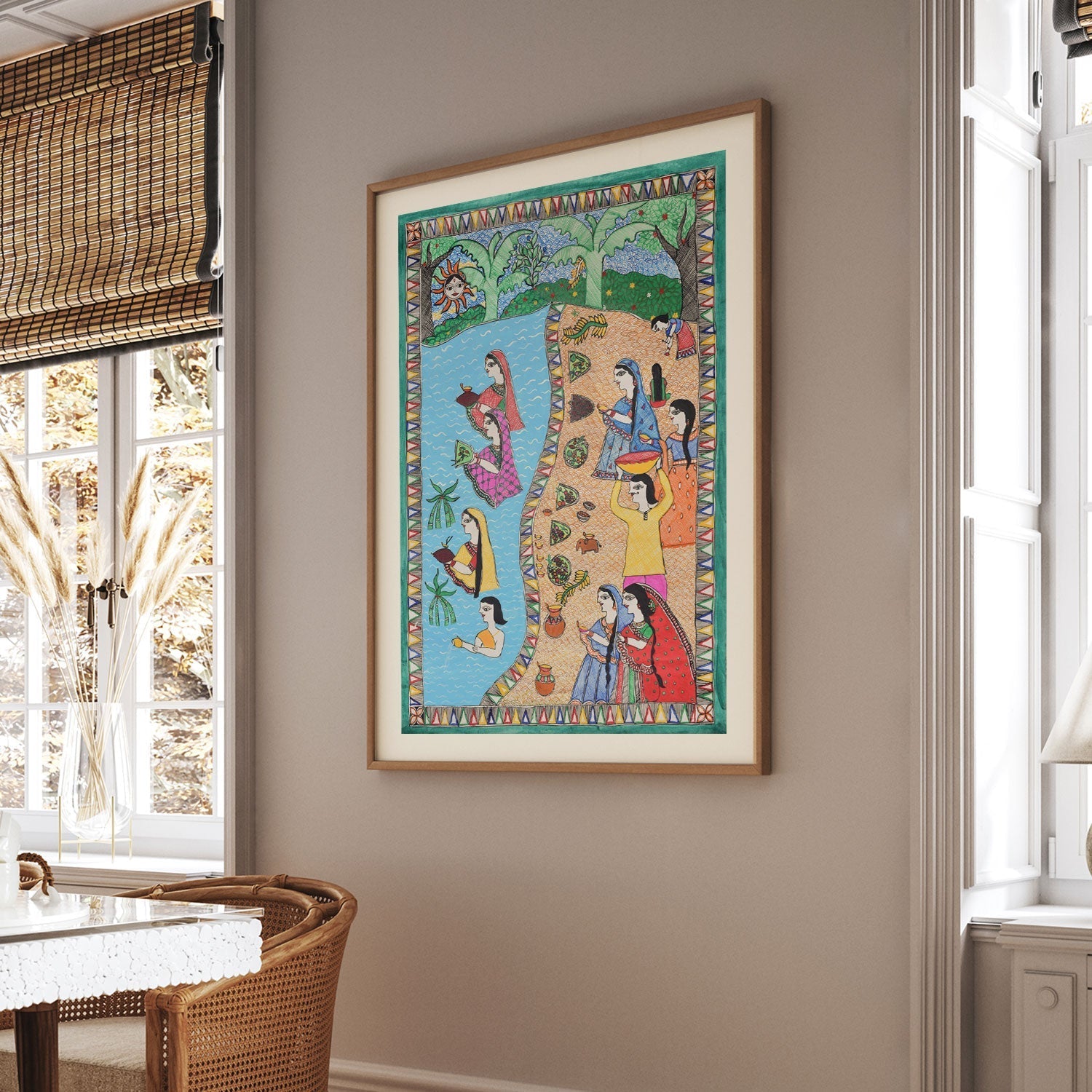 Chhath Scenery Madhubani Painting, Madhubani Art, Madhubani Painting