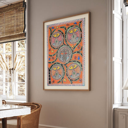 Combination of Fish and Peacock Madhubani Painting, Madhubani Art, Madhubani Painting