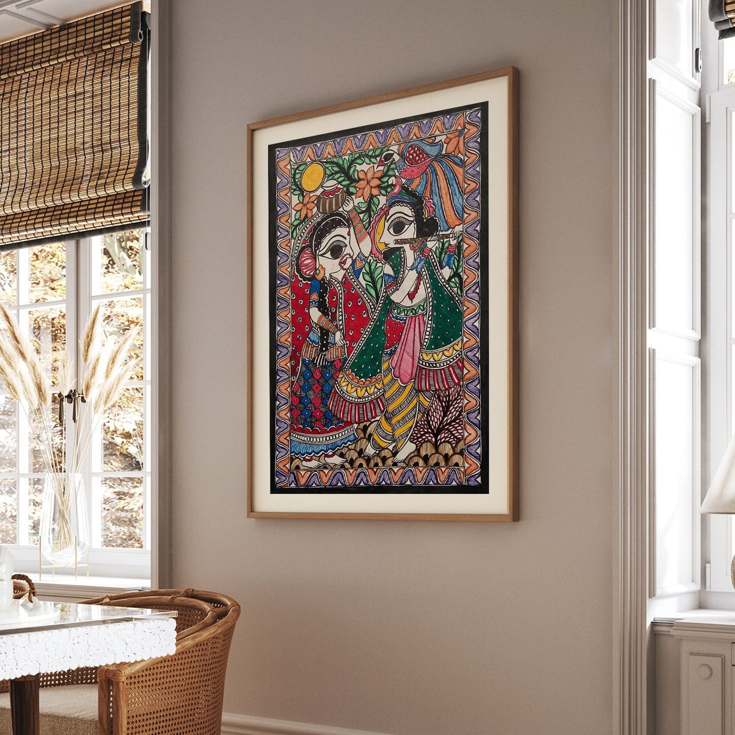 Radha Krishna milan Madhubani Art, Madhubani Art, Madhubani Painting