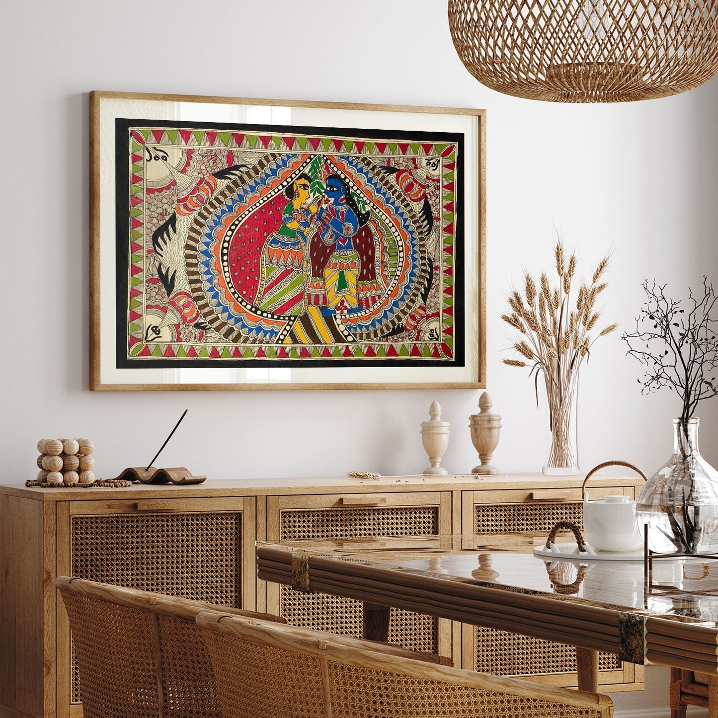 Krishna Radha Milan, Madhubani Art, Madhubani Painting