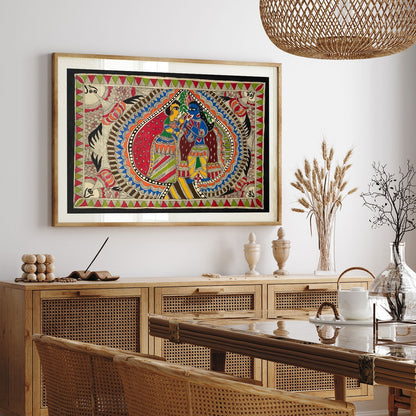 Krishna Radha Milan, Madhubani Art, Madhubani Painting
