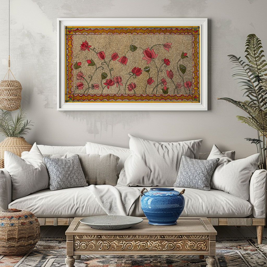 Madhubani Pink Lotus watercolor Artwork