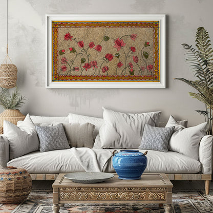 Madhubani Pink Lotus watercolor Artwork