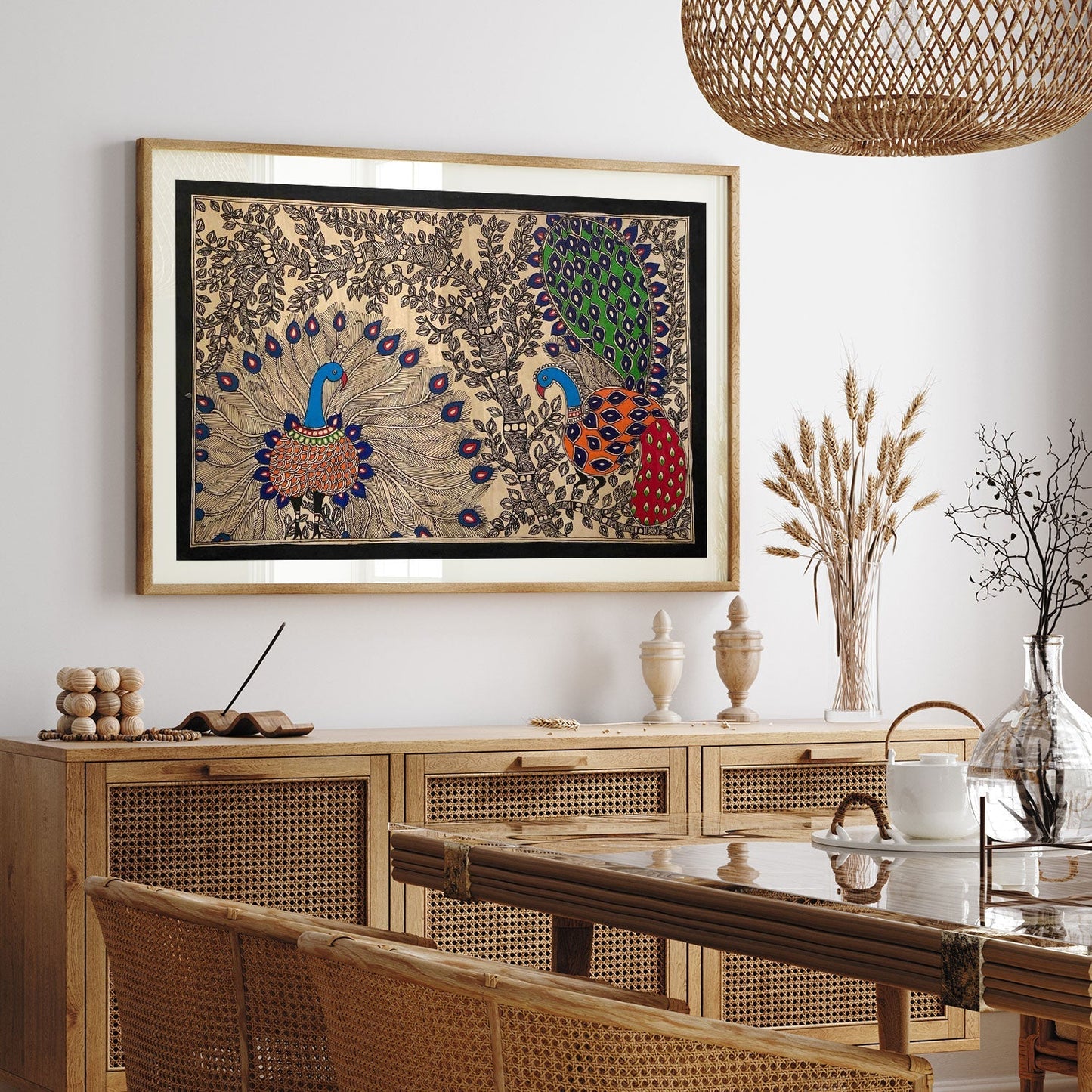 Peacock Dancing Madhubani Art, Madhubani Art, Madhubani Painting