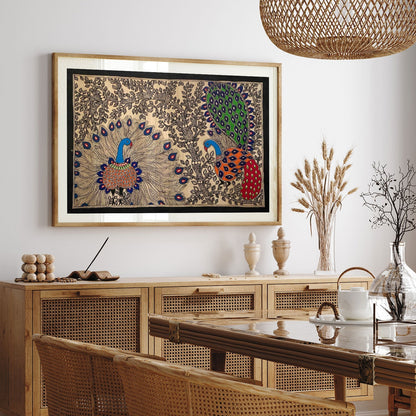 Peacock Dancing Madhubani Art, Madhubani Art, Madhubani Painting