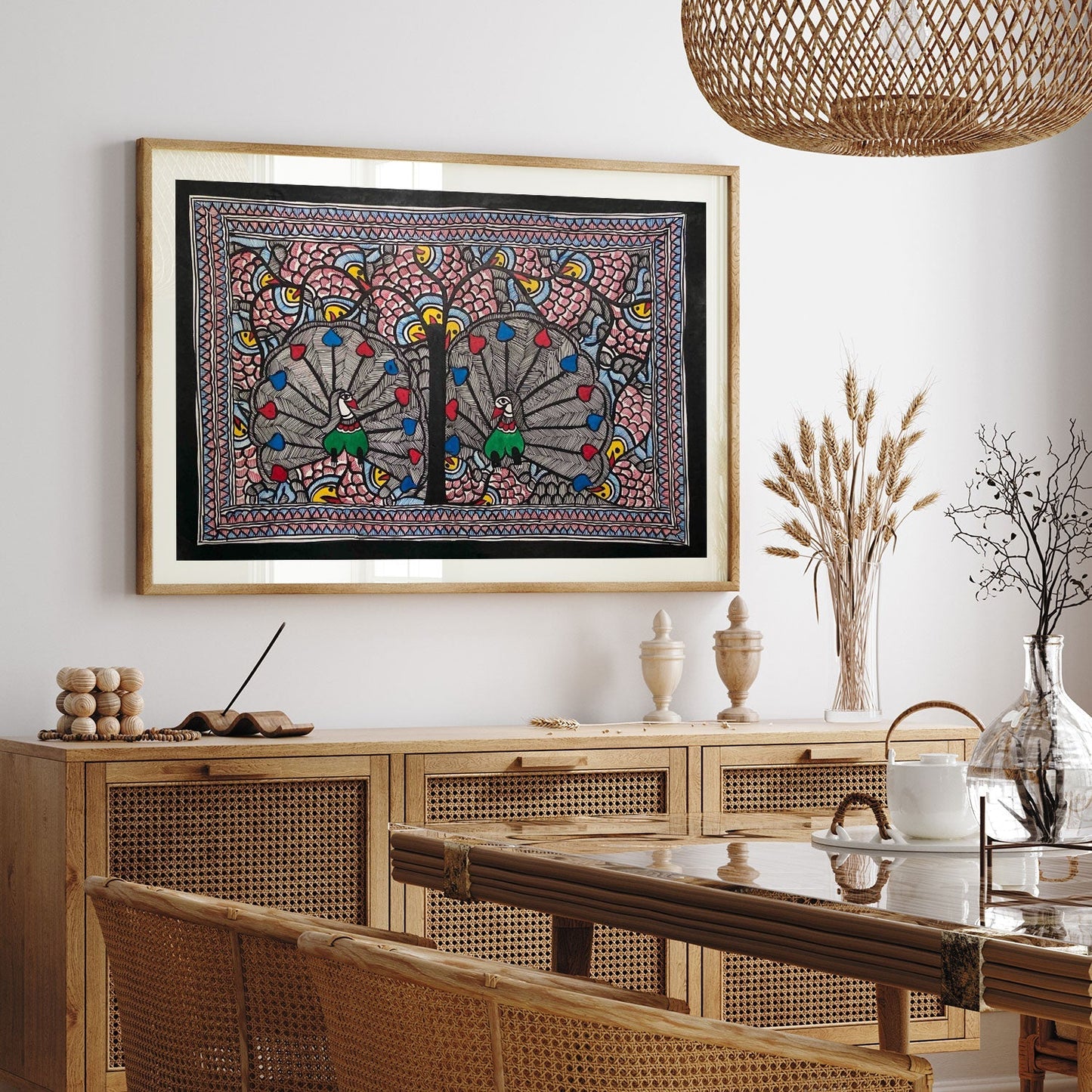 The Peacock in bageecha, Madhubani Art, Madhubani Painting