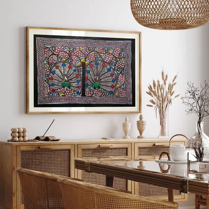 The Peacock in bageecha, Madhubani Art, Madhubani Painting