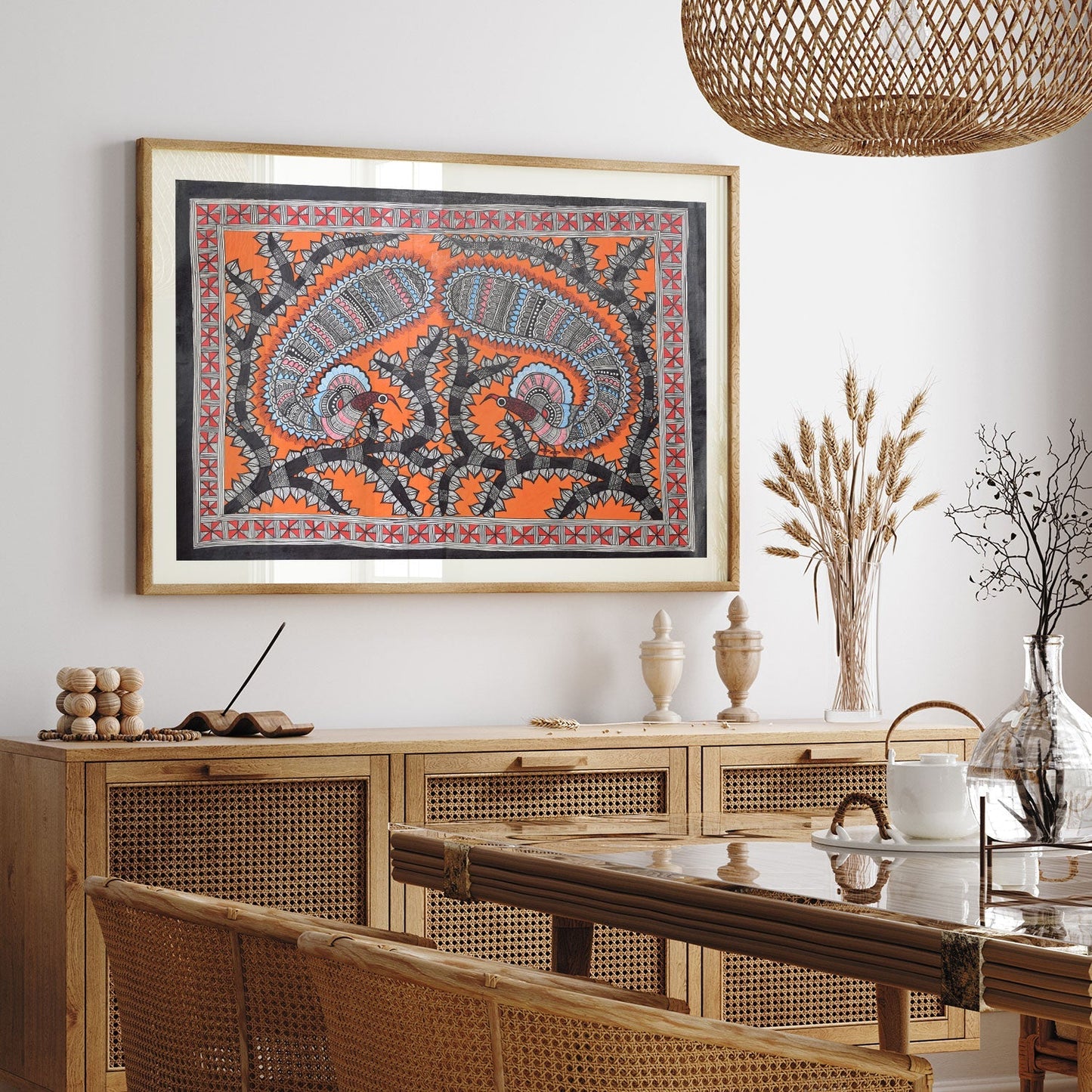 Peacock in the Forest, Madhubani Art, Madhubani Painting