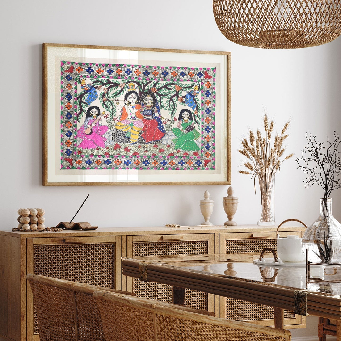 Radhakrishna with gopi, Madhubani Art, Madhubani Painting