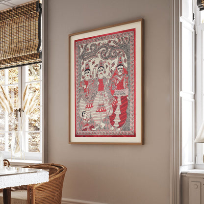 Single color Ramdarbar Madhubani Painting, Madhubani Art, Madhubani Painting