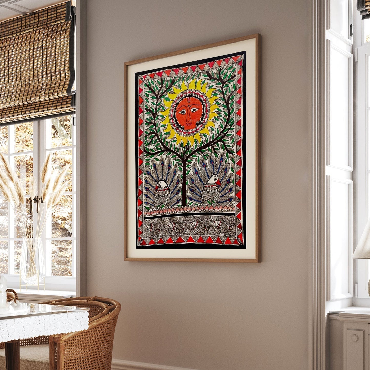 Surya dev with the tree, Madhubani Art, Madhubani Painting