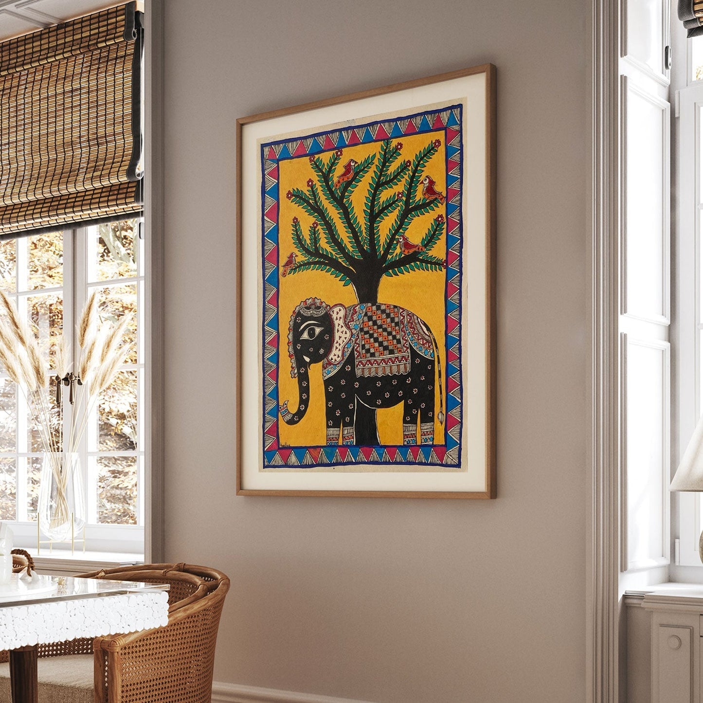 Elephant with tree , Madhubani Art, Madhubani Painting