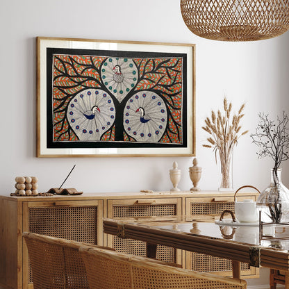 The Peacock with tree, Madhubani Art, Madhubani Painting