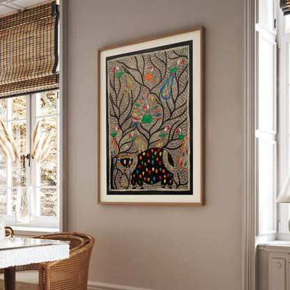 Elephant and Tree madhubani, Madhubani Art, Madhubani Painting