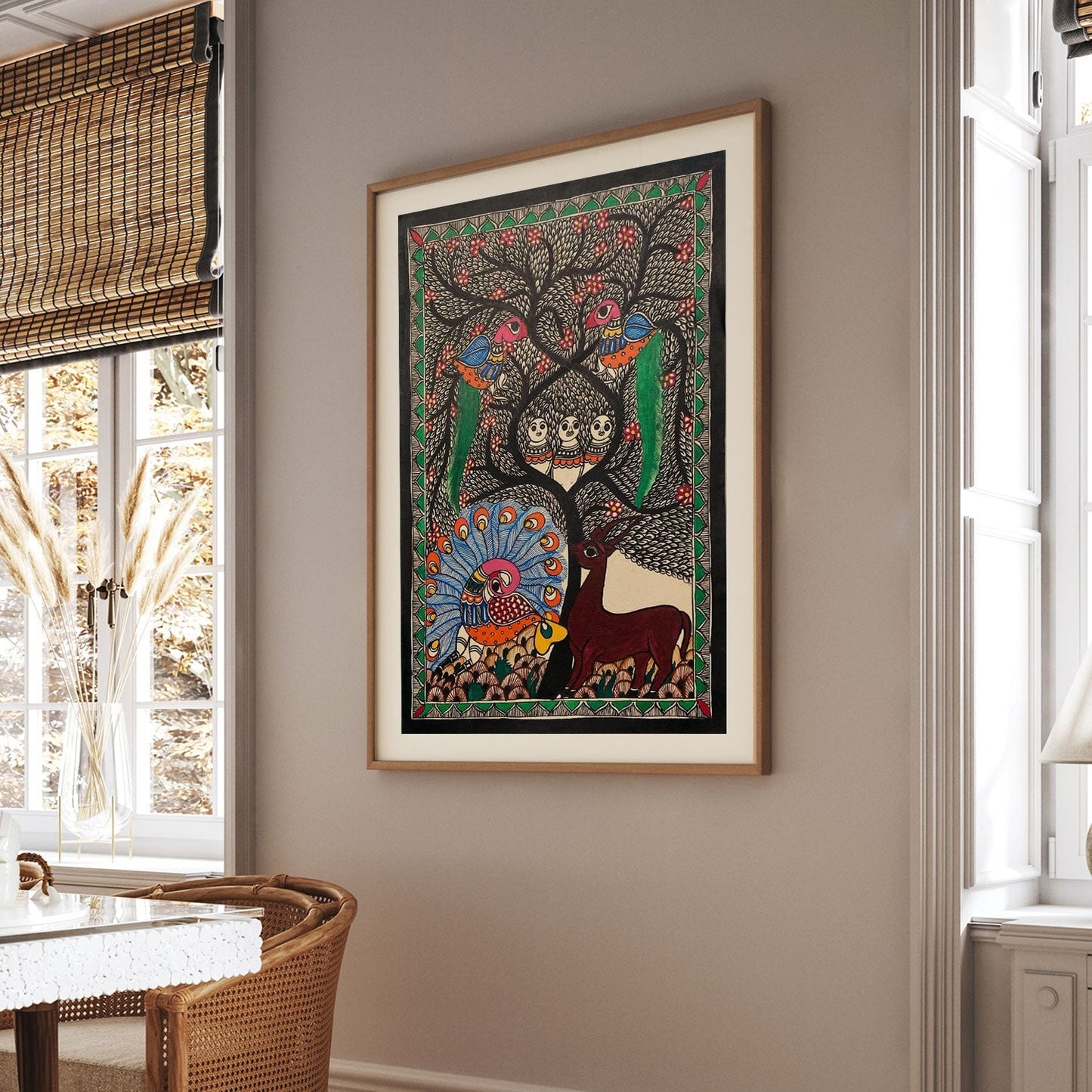 Life of Tree and Peacock Deer, Madhubani Art, Madhubani Painting