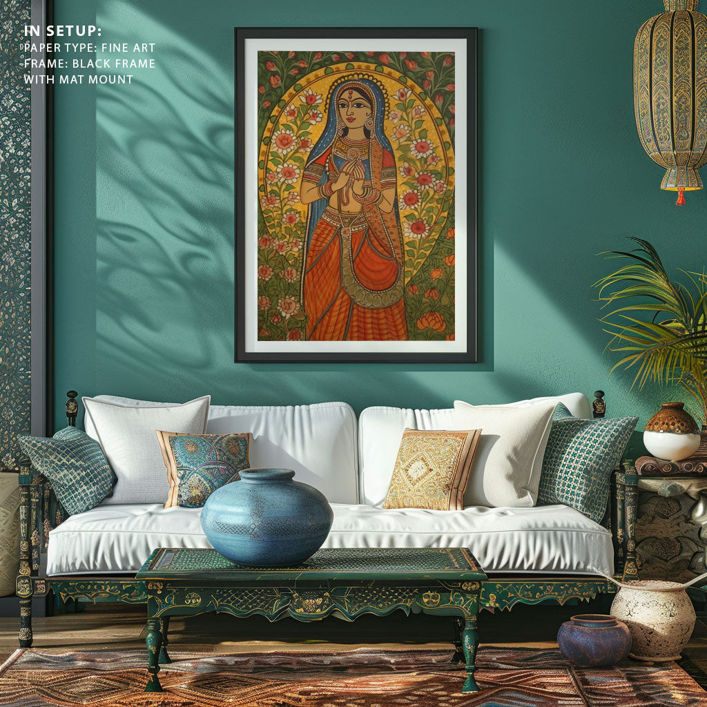 BENEDICTION AMIDST BLOSSOMS MADHUBANI PAINTING