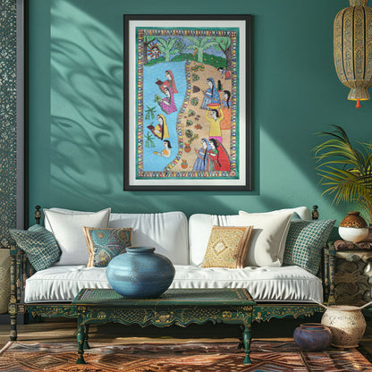 Chhath Scenery Madhubani Painting, Madhubani Art, Madhubani Painting