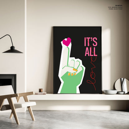 It's All Love Hand Grey, Motivational Poster