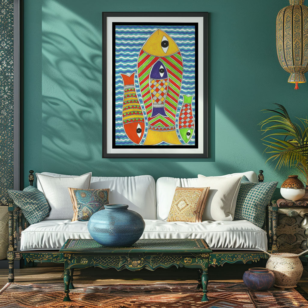 Life of Fish Madhubani Painting, Madhubani Art, Madhubani Painting