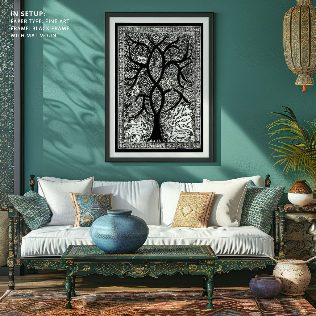 Life of Tree with Deer Madhubani Art