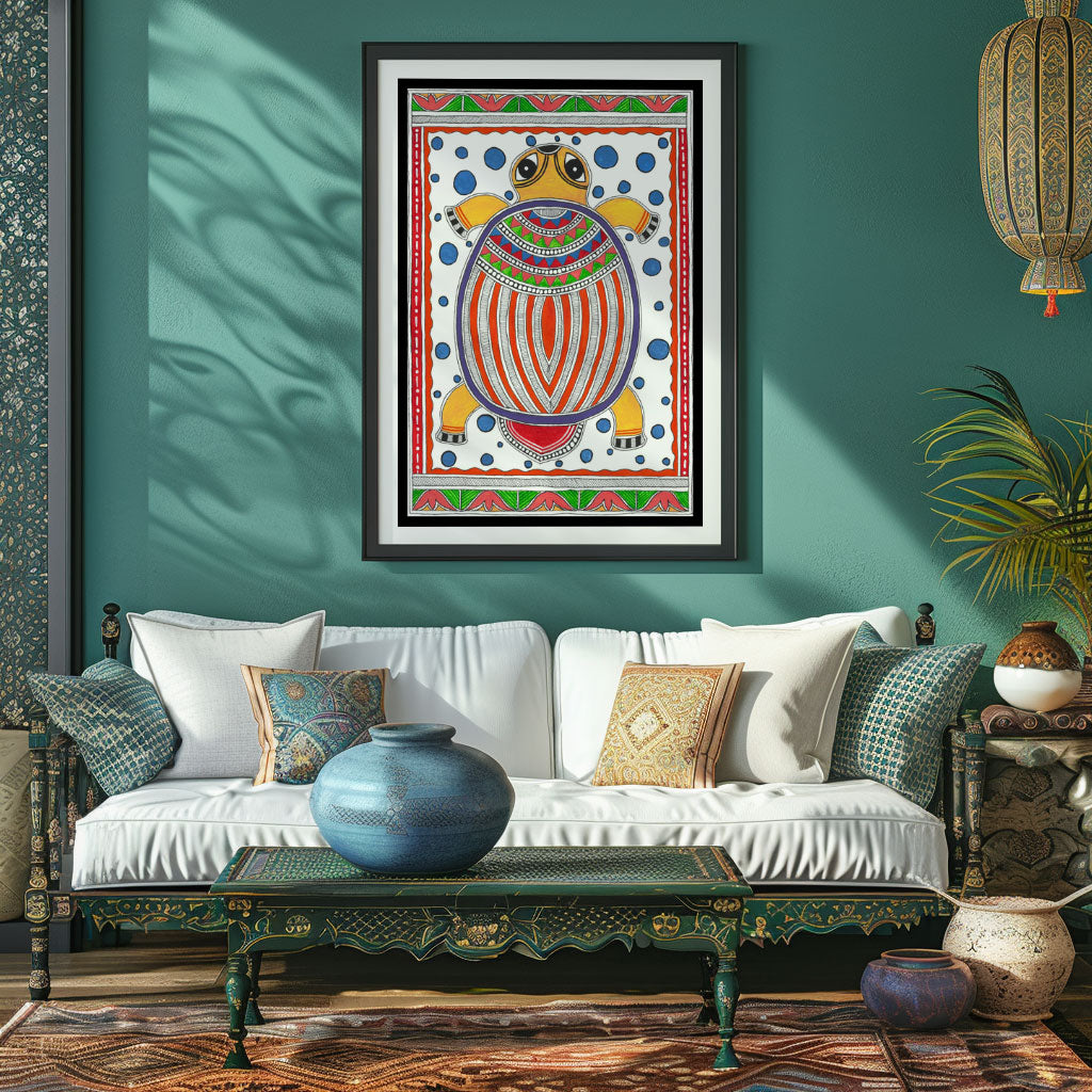 Turtle Painting Madhubani Style, Madhubani Art, Madhubani Painting