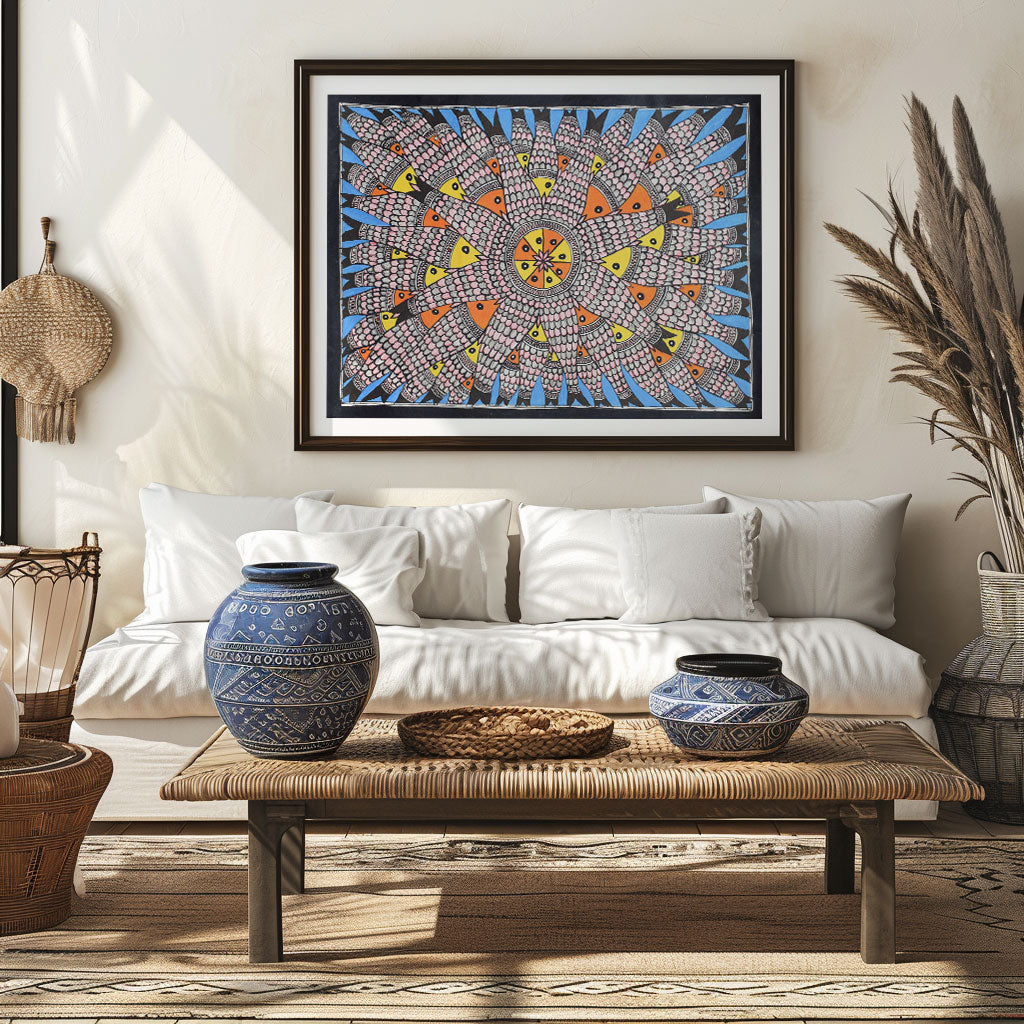 A pattern of Fish Rass, Madhubani Art, Madhubani Painting