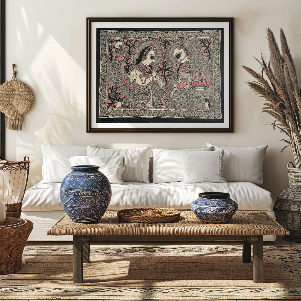 Radha Krishna, Madhubani Art, Madhubani Painting