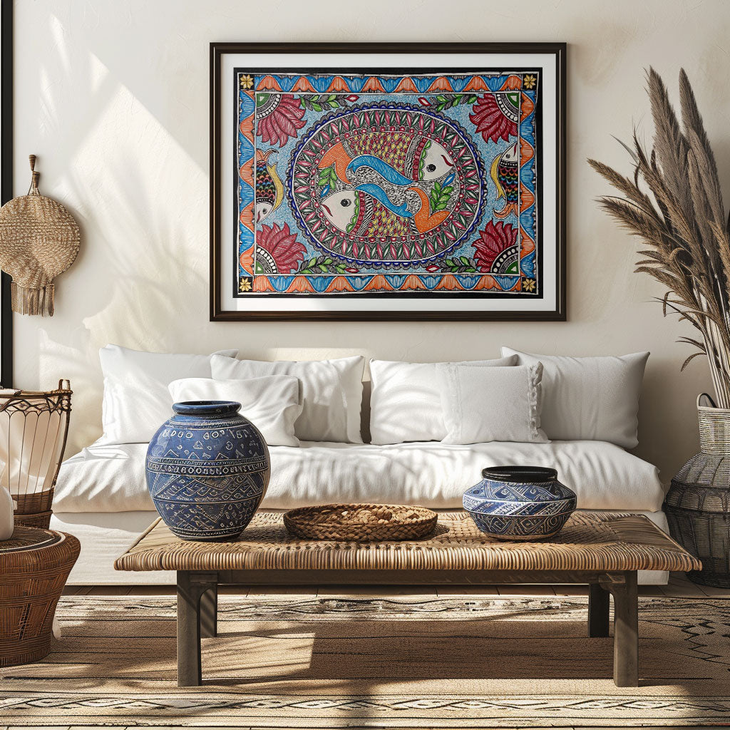 New Fish rass madhubani, Madhubani Art, Madhubani Painting