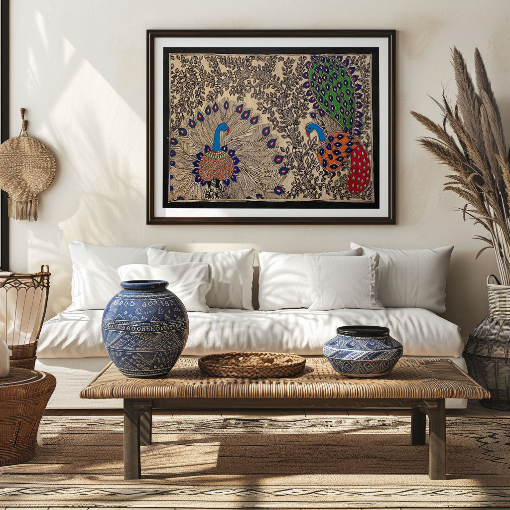 Peacock Dancing Madhubani Art, Madhubani Art, Madhubani Painting