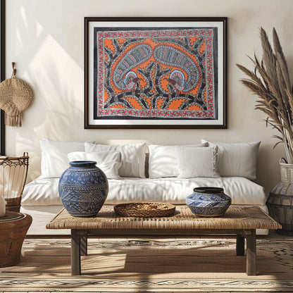 Peacock in the Forest, Madhubani Art, Madhubani Painting