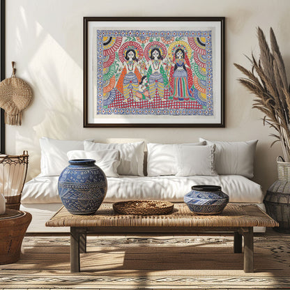 Ram Darbar with Hanuman, Madhubani Art, Madhubani Painting