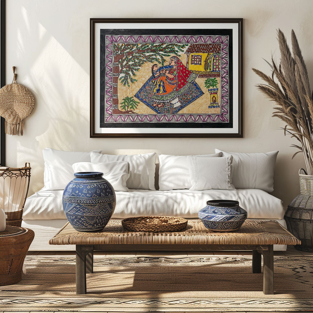 The Mother and daughter madhubani art, Madhubani Art, Madhubani Painting