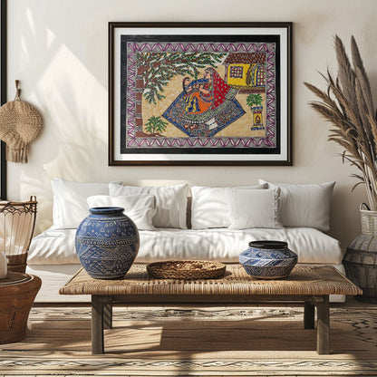 The Mother and daughter madhubani art, Madhubani Art, Madhubani Painting