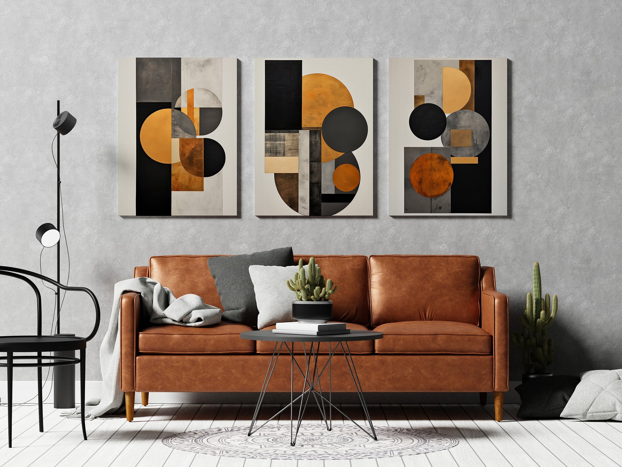 Beige and Black Modern Geometric Trio – Wall Art Set of 3