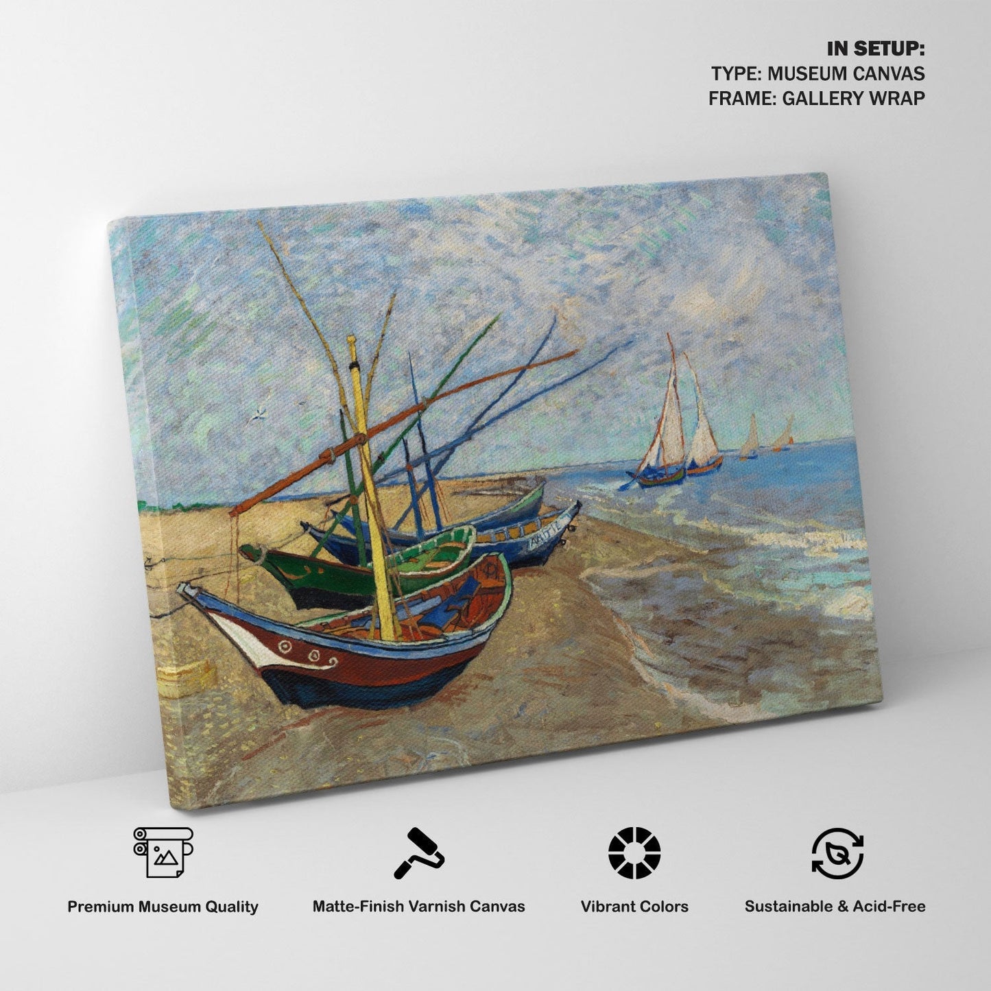 Fishing Boats on the Beach, Van Gogh Painting