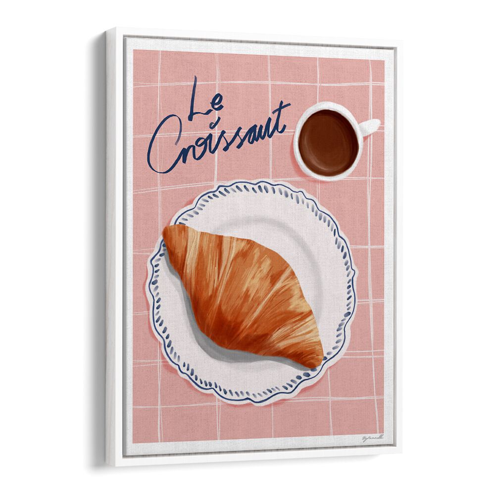 Stylish LE CROISSANT, BAR café art print featuring a croissant and coffee, perfect for enhancing your space.