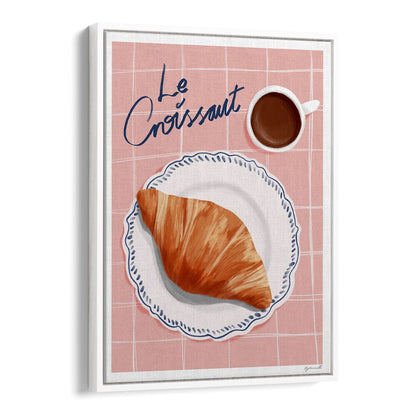 Stylish LE CROISSANT, BAR café art print featuring a croissant and coffee, perfect for enhancing your space.