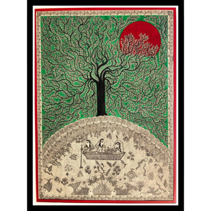 Life of Tree Hand-Painted Madhubani Painting, Framed Art