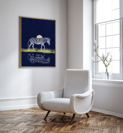 MOONRISING OVER ZEBRA , ANIMAL PAINTINGS