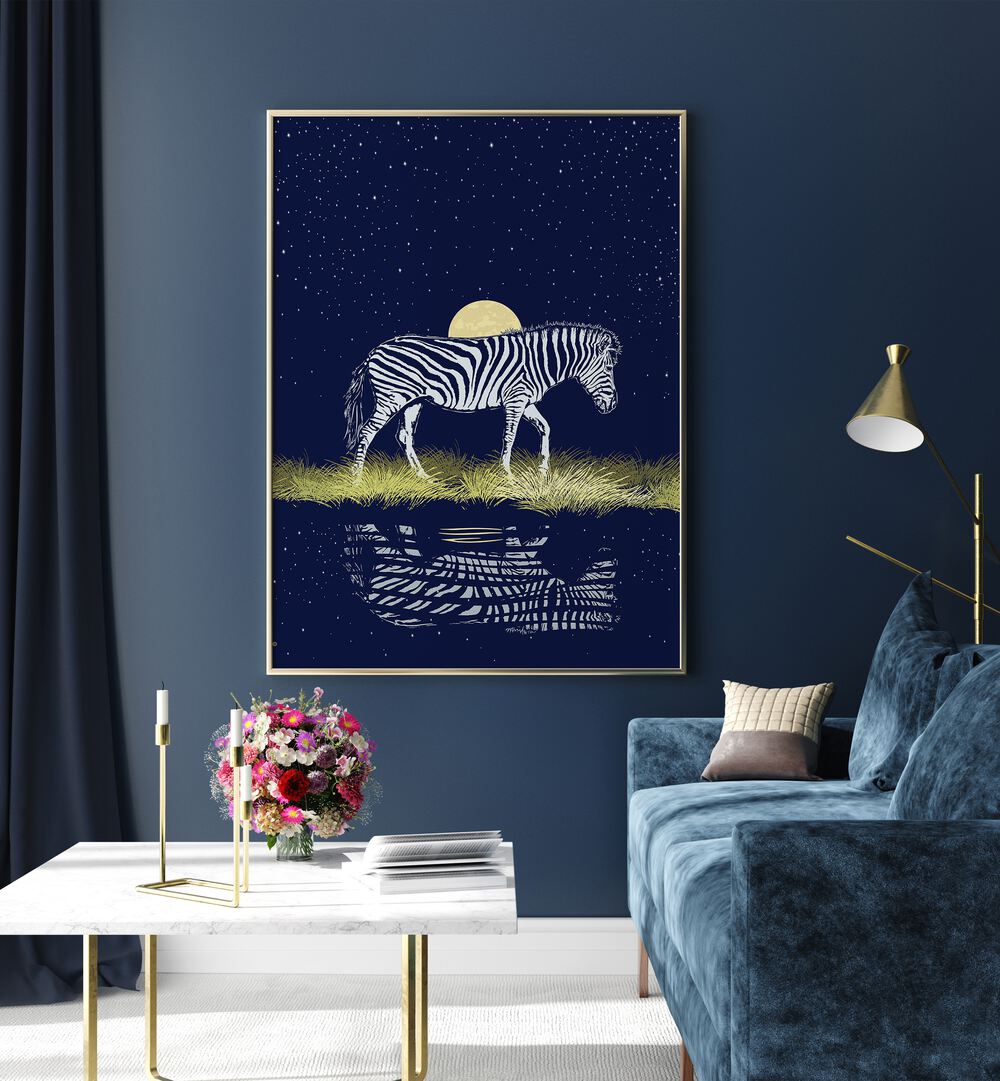 MOONRISING OVER ZEBRA , ANIMAL PAINTINGS